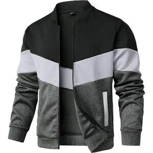 🆕Men's Black/Light Gray/Gray Lightweight Jacket Block Casual Bomber Jacket